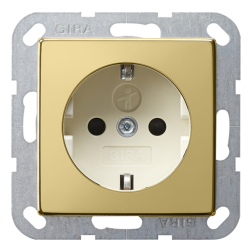Розетка с заземлением, самозажимные клеммы Gira ClassiX Art Латунь (в сборе) 