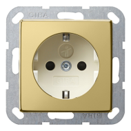 Розетка с заземлением и со шторками, самозажимные клеммы Gira ClassiX Art Латунь (в сборе) 