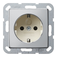 Розетка с заземлением и со шторками, самозажимные клеммы Gira ClassiX Хром (в сборе) 