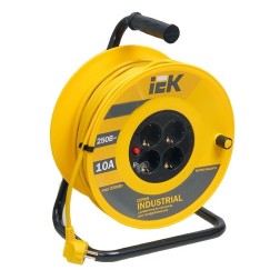 Удлинитель на катушке IEK Industrial 20м 3х1,0мм 10А 4 розетки с термозащитой 