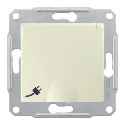 Розетка 2Р+Е со шторками и крышкой  IP44 винтовые клеммы Sedna, бежевый 