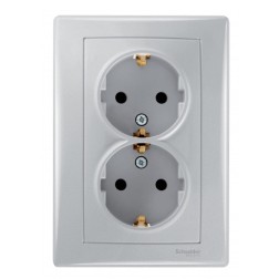 Розетка двойная 2П+Е Sedna алюминий 