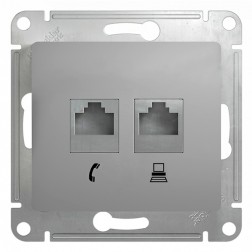 Розетка двойная RJ11+RJ45 кат.5E механизм SE Glossa, алюминий 