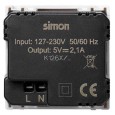 Зарядное устройство  2 модуля 2хUSB тип А 5VDC 2,1А 45х45мм Simon K45, белый 