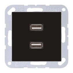 Розетка USB-удлинитель 2 местная Jung A Черный механизм+накладка 