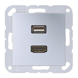 Розетка HDMI+USB Jung A Алюминий механизм+накладка 