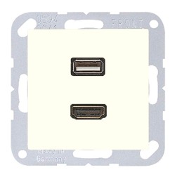 Розетка HDMI+USB Jung A+AS Слоновая кость механизм+накладка (бежевый) 