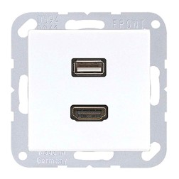 Розетка HDMI+USB Jung A+AS Белый механизм+накладка 