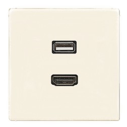 Розетка HDMI+USB Jung LS Слоновая кость механизм+накладка (бежевый) 