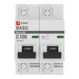 Автоматический выключатель 2P 100А (C) 10kA ВА 47-100 EKF Basic (автомат) 