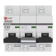 Автоматический выключатель 3P 63А (C) 10kA ВА 47-100 EKF Basic (автомат) 