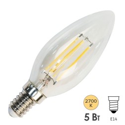 Лампа филаментная светодиодная свеча Feron LB-58 5W 2700K 230V 530lm E14 filament теплый свет 