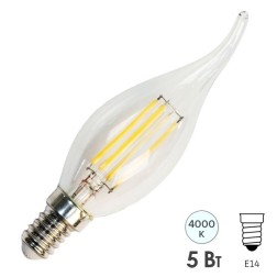 Лампа филаментная светодиодная свеча на ветру Feron LB59 5W 4000K 230V 550lm E14 filament белый свет 