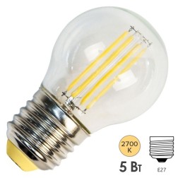 Лампа филаментная светодиодная шарик Feron LB-61 5W 2700K 230V 530lm E27 filament теплый свет 