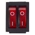 Выключатель клавишный 250V 15А (6с) ON-OFF красный  с подсветкой  ДВОЙНОЙ  REXANT 