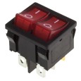 Выключатель клавишный 250V 15А (6с) ON-OFF красный  с подсветкой  ДВОЙНОЙ  REXANT 