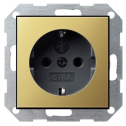 Розетка с/з с защитными шторками Gira System 55 Латунь/Черный 