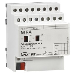 Реле, 2-канальное, 16 A с ручным управлением Gira KNX/EIB REG plus-типа 