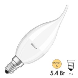 Лампа светодиодная свеча на ветру Osram LED CLAS BA FR 40 5,4W/827 DIM 470lm 220V E14 
