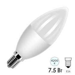 Лампа светодиодная свеча FL-LED C37 7,5W 4200К 220V E14 37х108 700Лм белый свет 