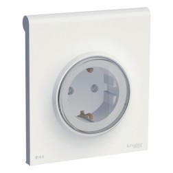 Розетка IP44 с заземлением со шторками с крышкой Odace белая 