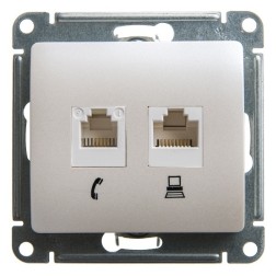 Розетка двойная RJ11+RJ45 кат.5E механизм SE Glossa, перламутр 