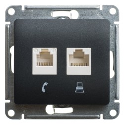 Розетка двойная RJ11+RJ45 кат.5E механизм SE Glossa, антрацит 