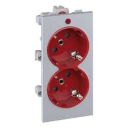 Розетка двойная 2P+E 16А 250В, S-модуль 52x108мм Simon Connect, алюминий + красный 