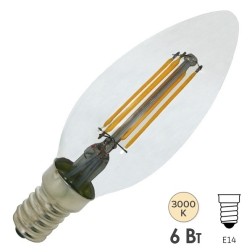 Лампа филаментная светодиодная свеча FL-LED Filament C35 6W DIM 3000К 220V 600lm E14 теплый свет 