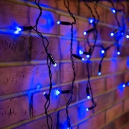 Гирлянда бахрома светодиодная 2,4х0,6м 88LED синий IP44, постоянное свечение,черный провод 