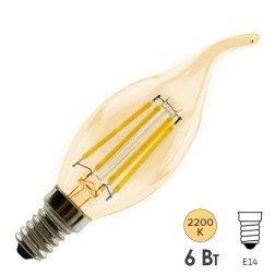 Лампа филаментная светодиодная FL-LED Vintage C35 6W 2200К 220V E14 600Lm D35x117mm свеча на ветру 