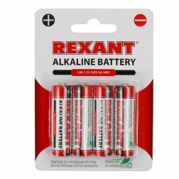 Алкалиновая батарейка Rexant AA/LR6 1,5V 2700mAh (в упаковке 4шт) 