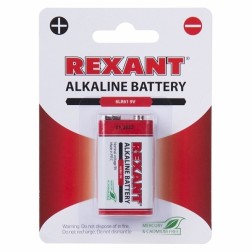 Алкалиновая батарейка Rexant 6LR61 Крона 9V 600mAh (в упаковке 1шт) 