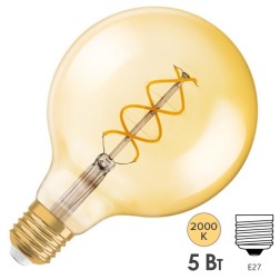 Лампа филаментная светодиодная Osram GLOBE125 спираль Vintage 1906 LED CL GOLD 5W/820 E27 L178x125mm 