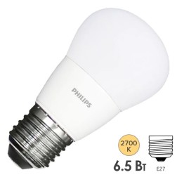 Лампа светодиодная шарик Philips ESS LEDLustre P48 6.5W (75W) 2700K 220V E27 FR 620lm 