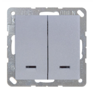 Выключатель двухклавишный с подсветкой Simon Simon 15 Алюминий (в сборе) 