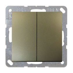 Переключатель двухклавишный (проходной) Simon Simon 15 Шампань (в сборе) 