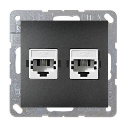 Розетка телефон компьютер RJ11 / RJ45 UTP 5e категории Simon Simon 15 Графит (в сборе) 