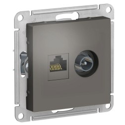 Розетка двойная ТV + компьютерная RJ45, кат 5Е, SE AtlasDesign, сталь 
