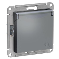 Розетка с заземл со шторк с крышкой 16А IP20 SE AtlasDesign, грифель [уп 10 шт] 