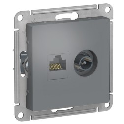 Розетка двойная ТV + компьютерная RJ45, кат 5Е, SE AtlasDesign, грифель [уп 5 шт] 