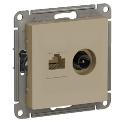 Розетка двойная ТV + компьютерная RJ45, кат 5Е, SE AtlasDesign, шампань [уп 5 шт] 