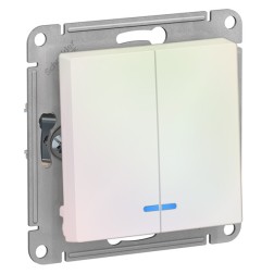Двухклавишный выключатель с подсветкой 10А SE AtlasDesign, жемчуг [уп 10 шт] 