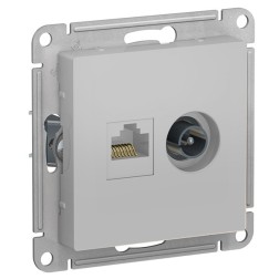 Розетка двойная ТV + компьютерная RJ45, кат 5Е, SE AtlasDesign, алюминий [уп 5 шт] 