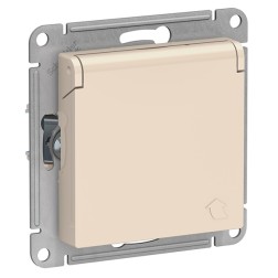 Розетка с заземлением со шторками с крышкой 16А IP20 SE AtlasDesign, бежевый [уп 15 шт] 