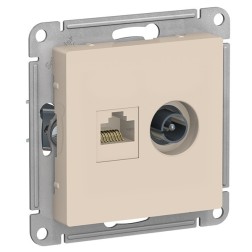 Розетка двойная ТV + компьютерная RJ45 кат. 5Е SE AtlasDesign, бежевый [уп 5 шт] 