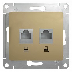 Розетка двойная компьютерная RJ45+RJ45 кат.5E механизм SE Glossa, титан 