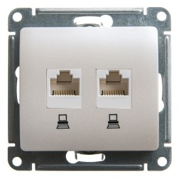 Розетка двойная компьютерная RJ45+RJ45 кат.5E механизм SE Glossa, перламутр 