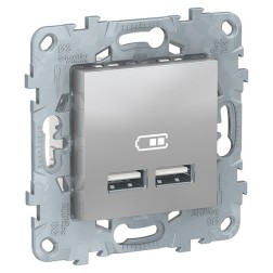 Зарядка USB  двухместная тип А  5 В/2100мА SE Unica NEW, алюминий 