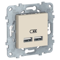 Зарядка USB  двухместная тип А  5 В/2100мА SE Unica NEW, бежевый 